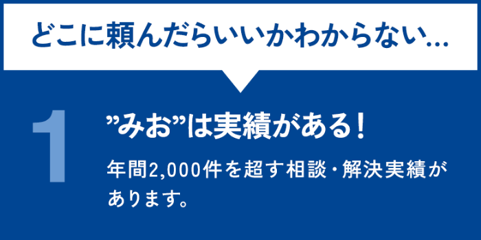 “みお”は実績がある。年間2,000件を超す相談・解決実績があります。